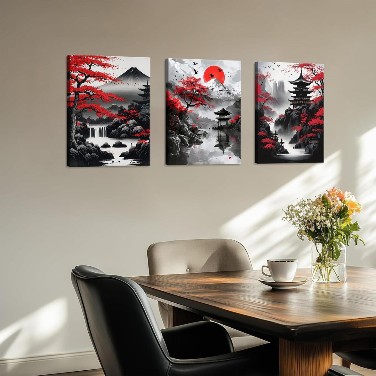 Japanese Wall Art Set of 3 (Black / 24"L x 16"W)