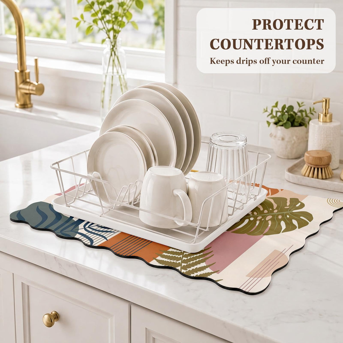 Scalloped Dish Drying Mat 2 (Boho Botanical / 12x19 inch)
