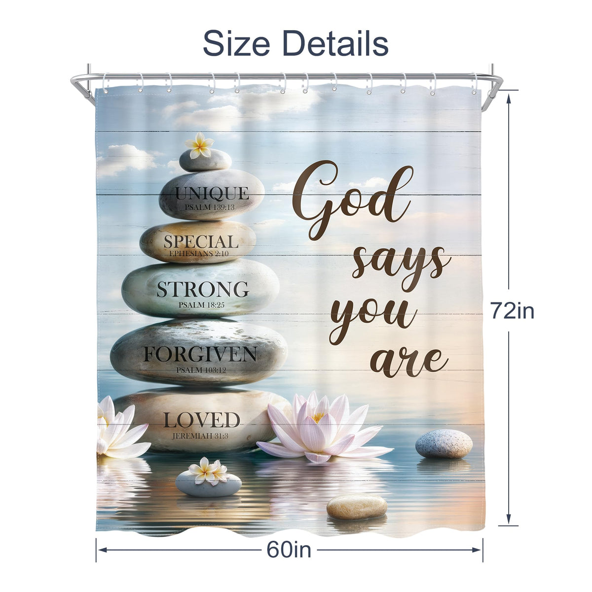 Zen Stone Bible Verse Shower Curtain Motivational Quotes 60Wx72L Inch (D-blue / 60"W x 72"L (Pack of 1))