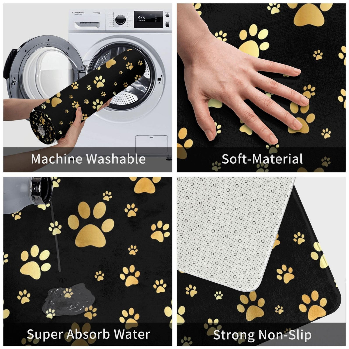 Dog Gold Paw Prints Bath Mat Non (1'4" x 1'11" (Rectangular) / Dog Gold Paw Prints)