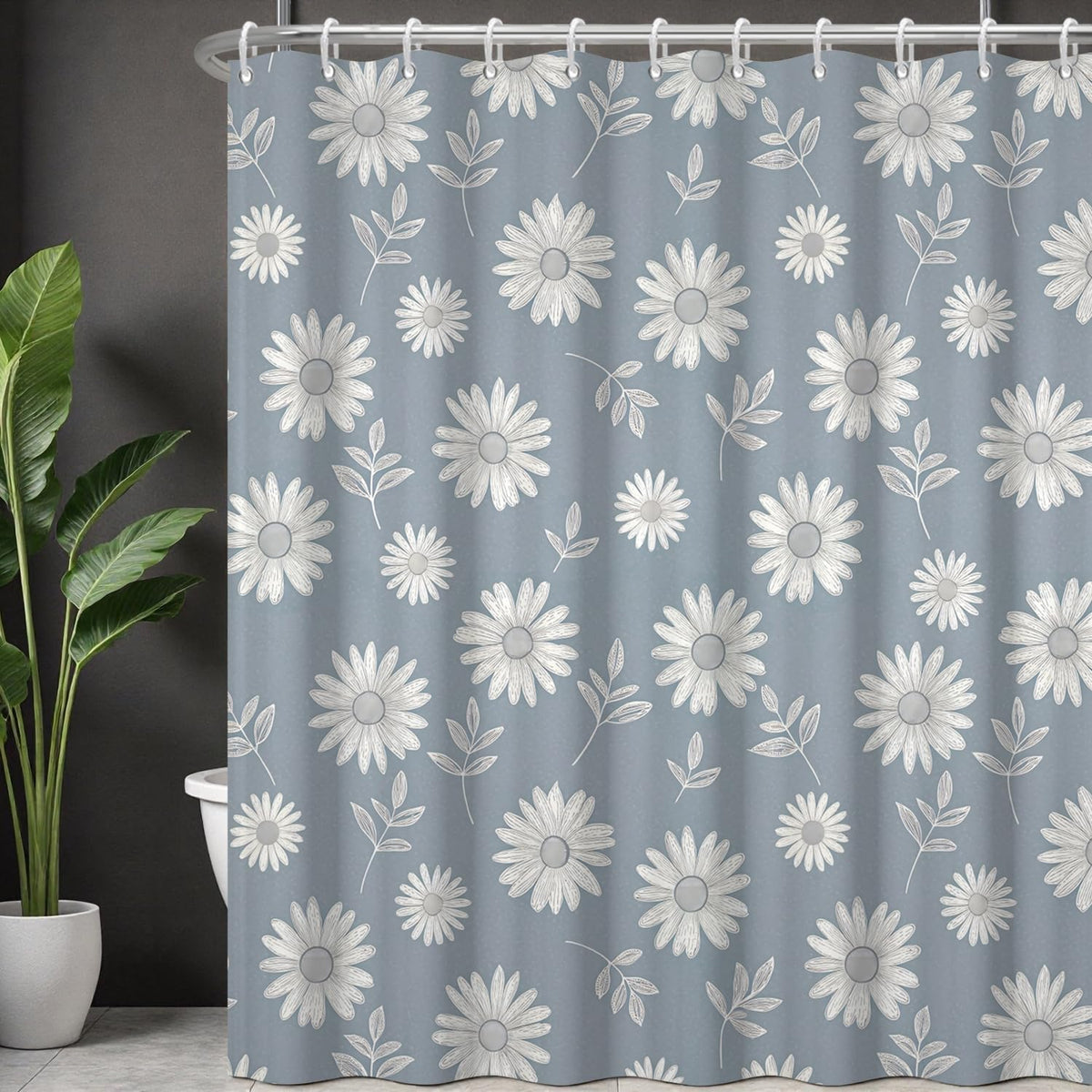 White Daisy Floral Shower Curtain 71 x 74 Inch (Daisy Floral)