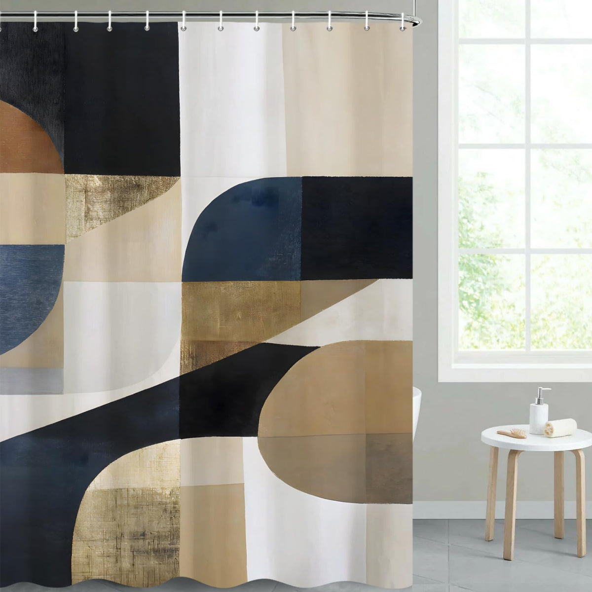 Modern Abstract Shower Curtain with Hooks (Artistic Geometric)