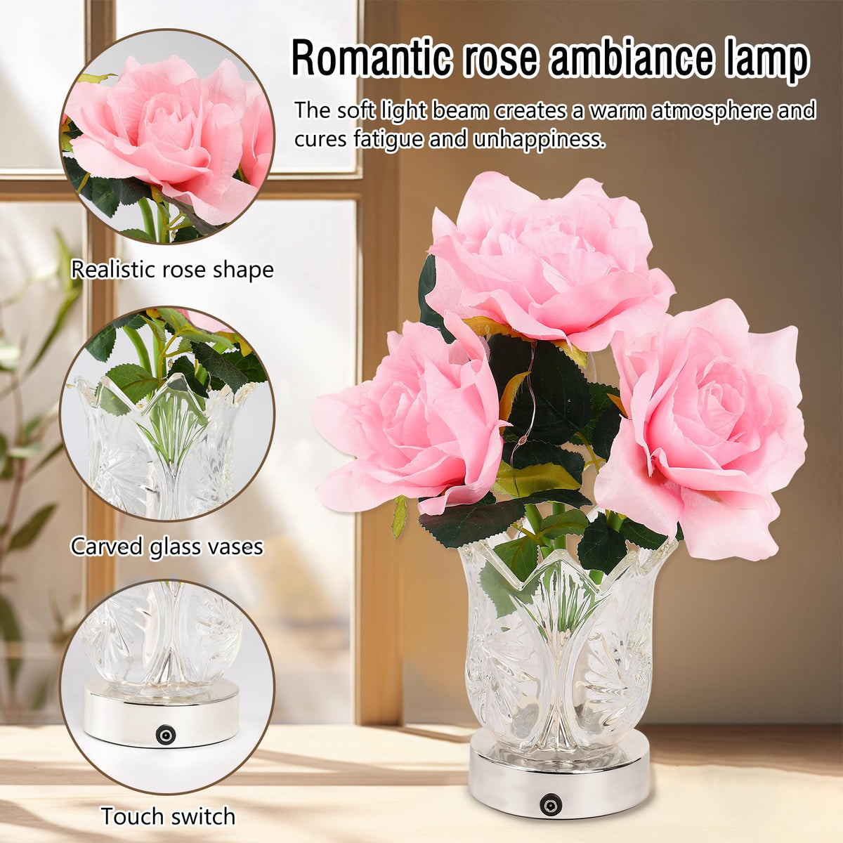 Artificial Pink Rose LED Lamp Night Light (PINK ROSE)