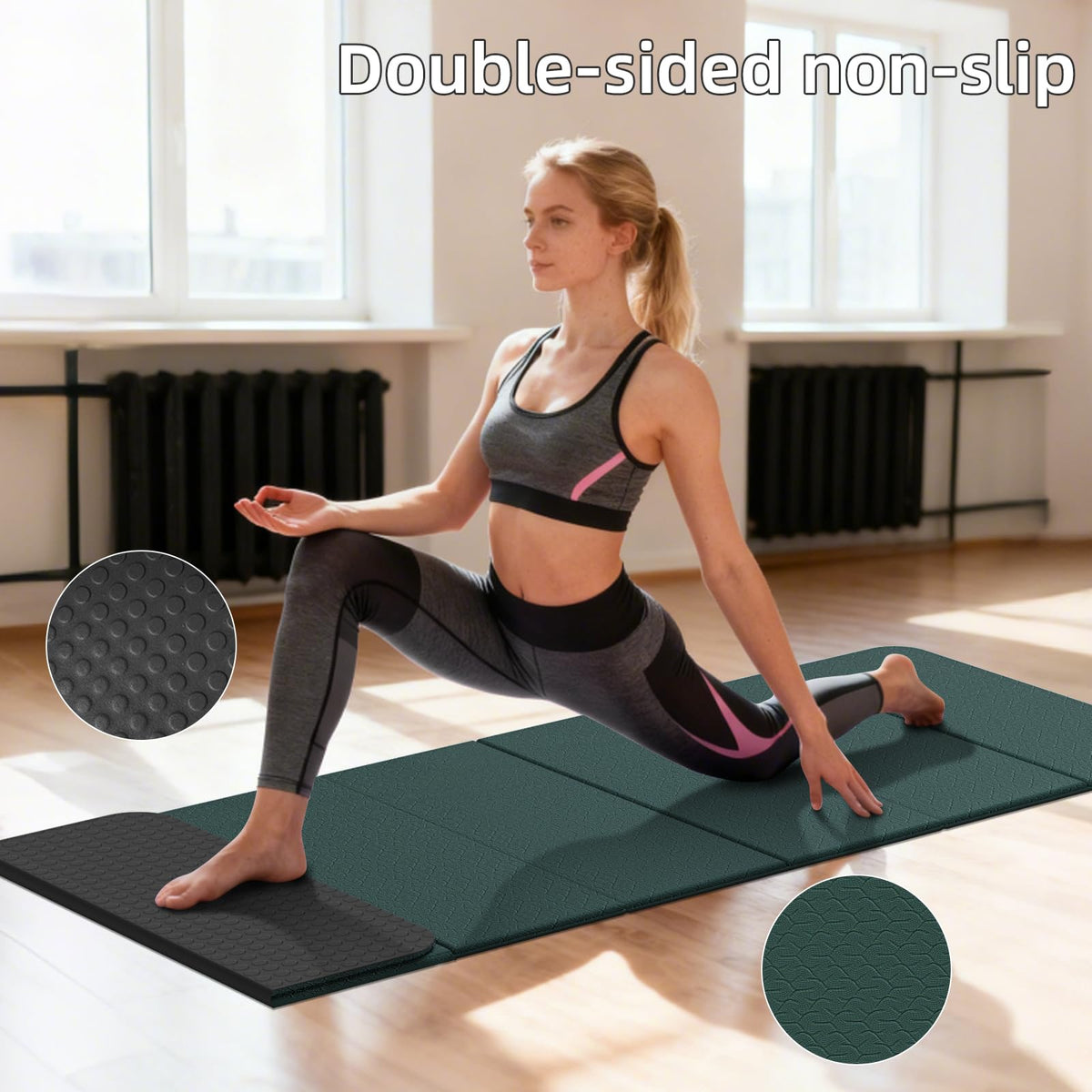 Foldable TPE Yoga Mat Thick 10mm (green)
