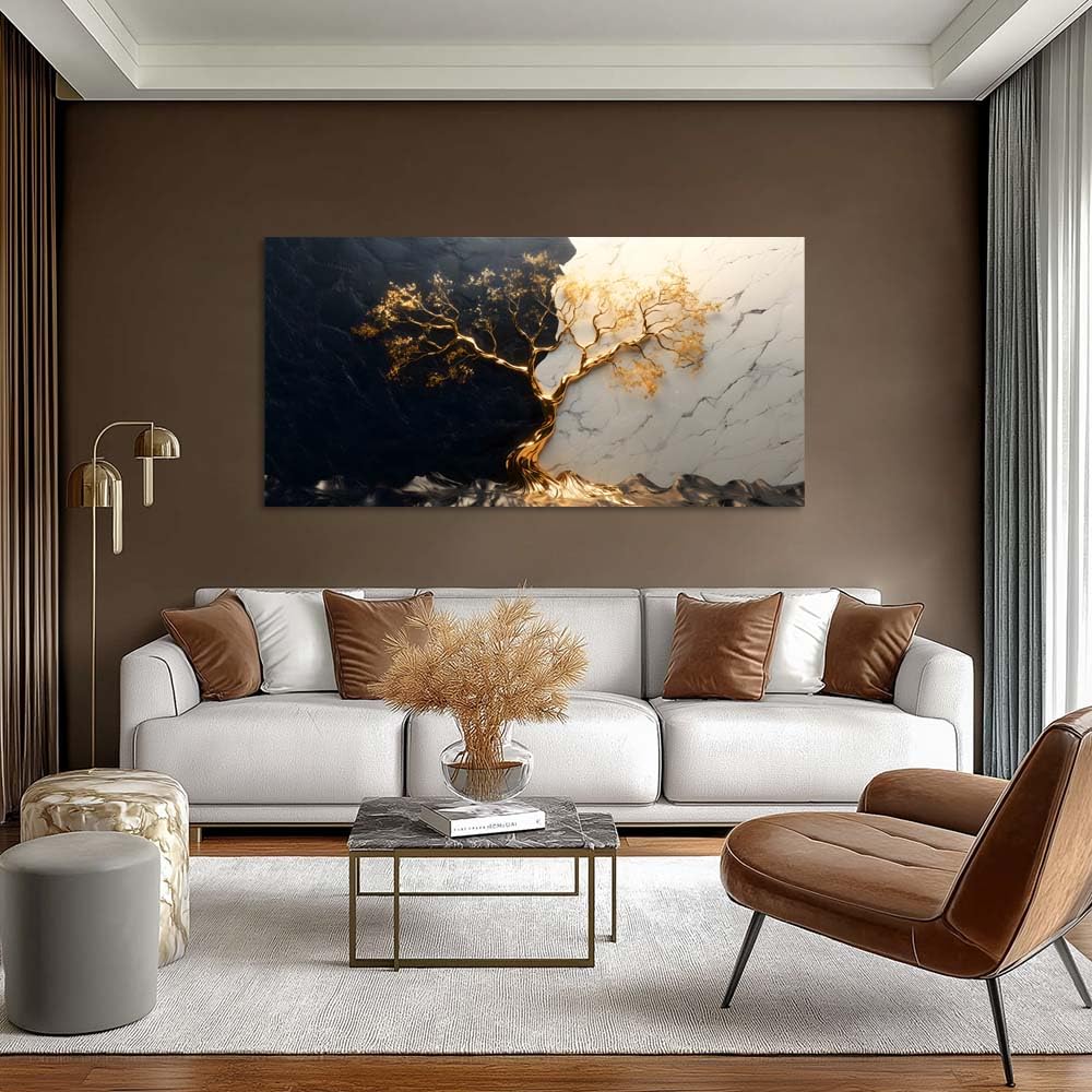 Black and White Marble Gold Tree of Life Canvas Wall Art Modern Abstract Luxury Painting Flat Print Gallery Wrapped Artwork for Living Room Bedroom Bathroom Decor (Bohemian / Black Golden Tree 29 / 58"L x 28"W)
