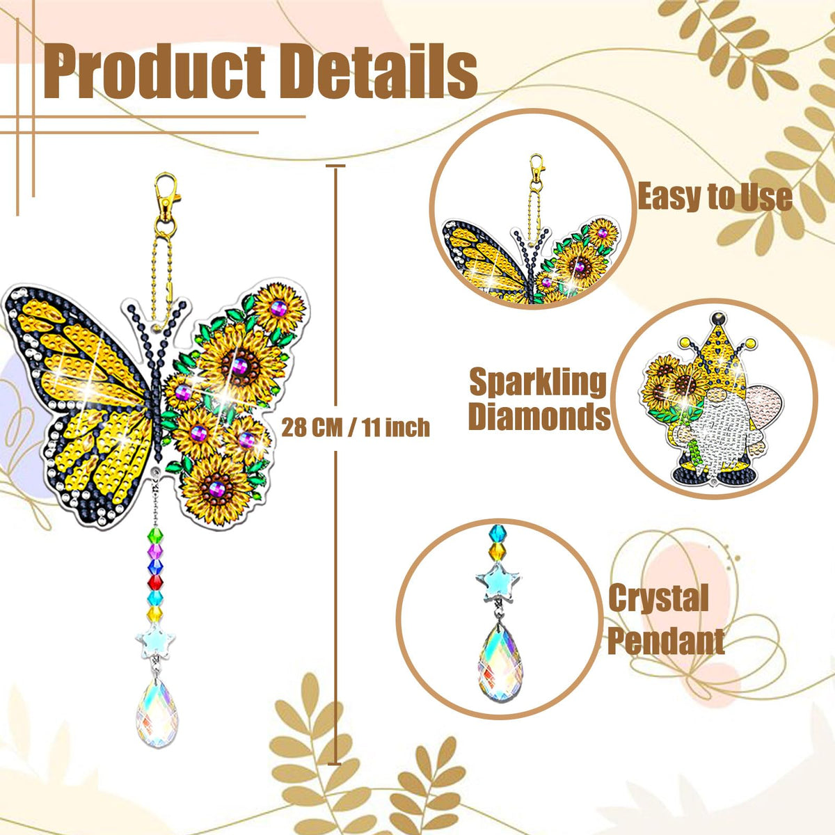 8 Pcs Gnomes Diamond Art Suncatchers Double Sided Diamond Painting Suncatcher Sunflower Diamond Painting Wind Chime Kits 5D DIY Diamond Art Kits for Adults Hanging Ornaments (A Sunflower Gnome)