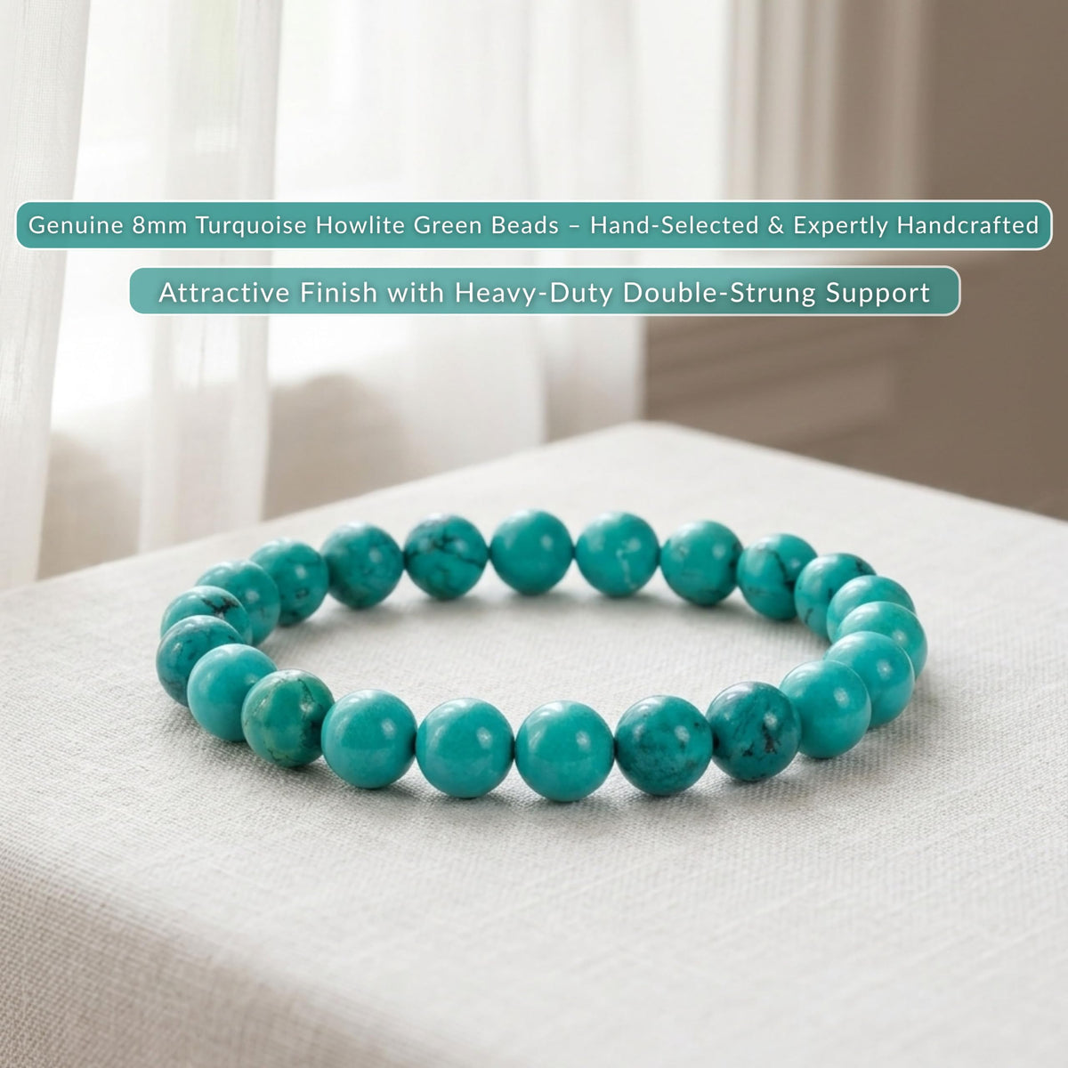 Turquoise Howlite Green 8mm Beaded Bracelet (Turquoise Howlite Green / Large)