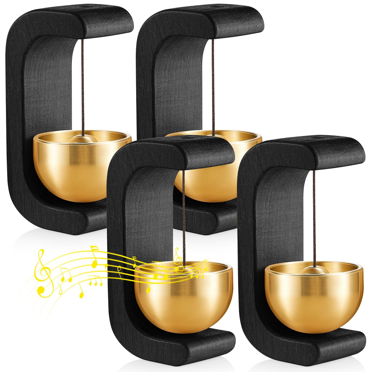 4 Pcs Magnetic Wooden Doorbell Chime (Black)