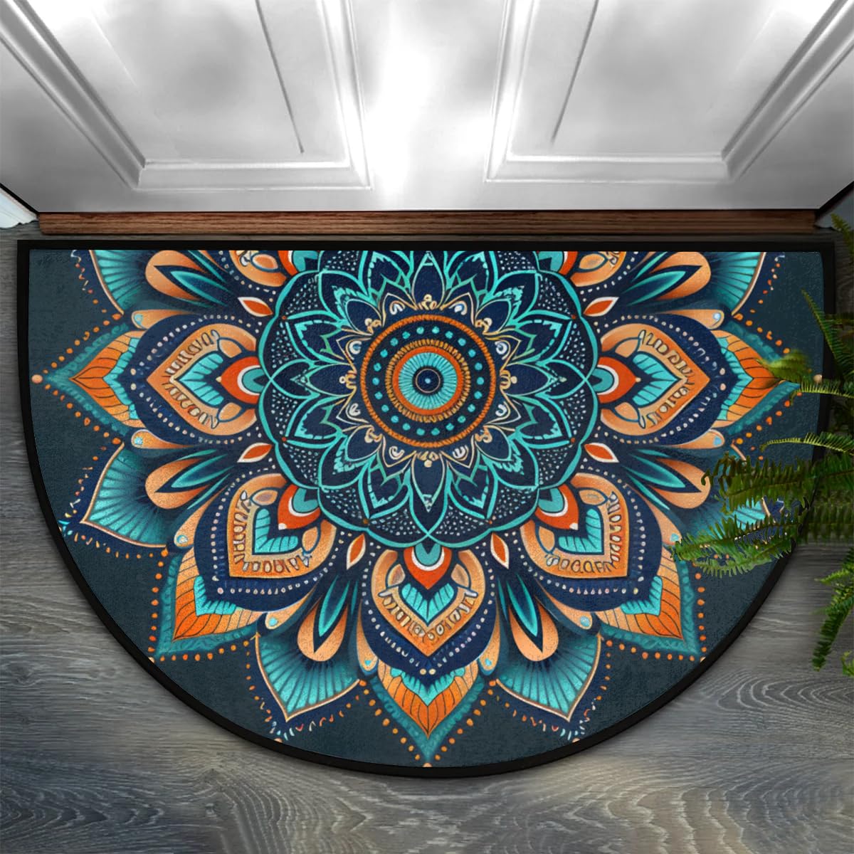 Ethnic Mandala Half Round Door Mat Semi Moon Rug Fireplace Carpet Area Rugs (A:a-10)