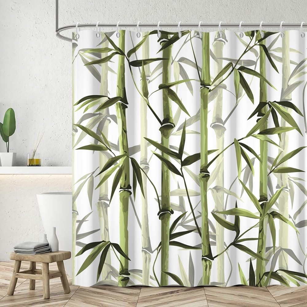 Green Bamboo Shower Curtain Bamboo 3D Printed Outdoor Bathroom Curtain Japanese Asian Zen Spa Spring Botanical Waterproof Fabric Machine Washable for Bathroom Decor Bathtub with Hooks 70x72 Inch (70"W x 72"L (Pack of 1) / Green-54)