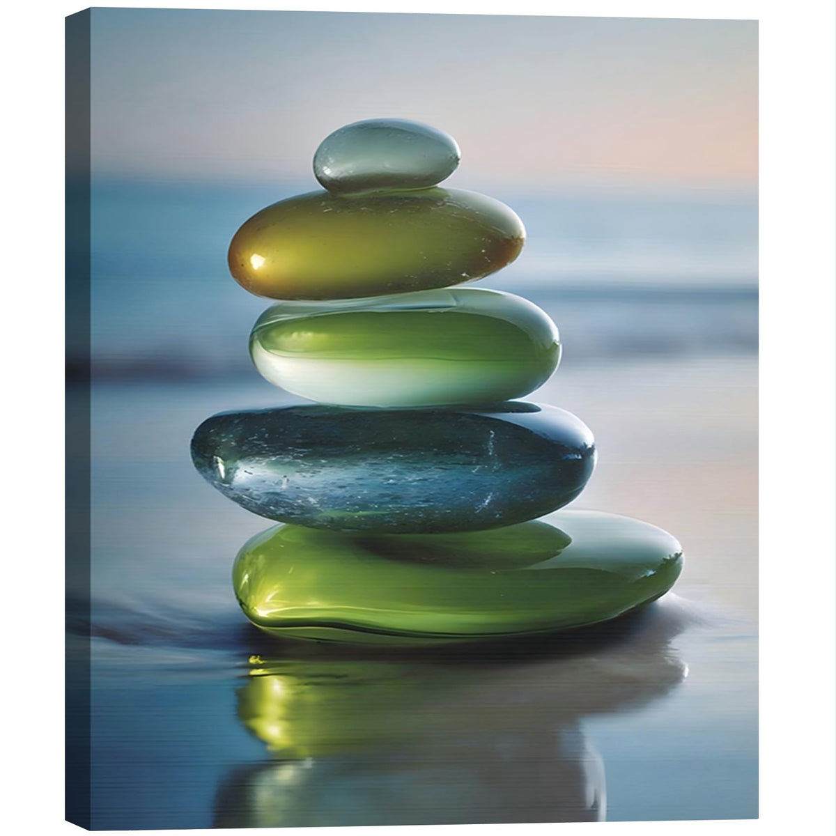 Framed Stacked Glossy Beach Stone Canvas Art (Pictures25 / 36"L x 24"W)