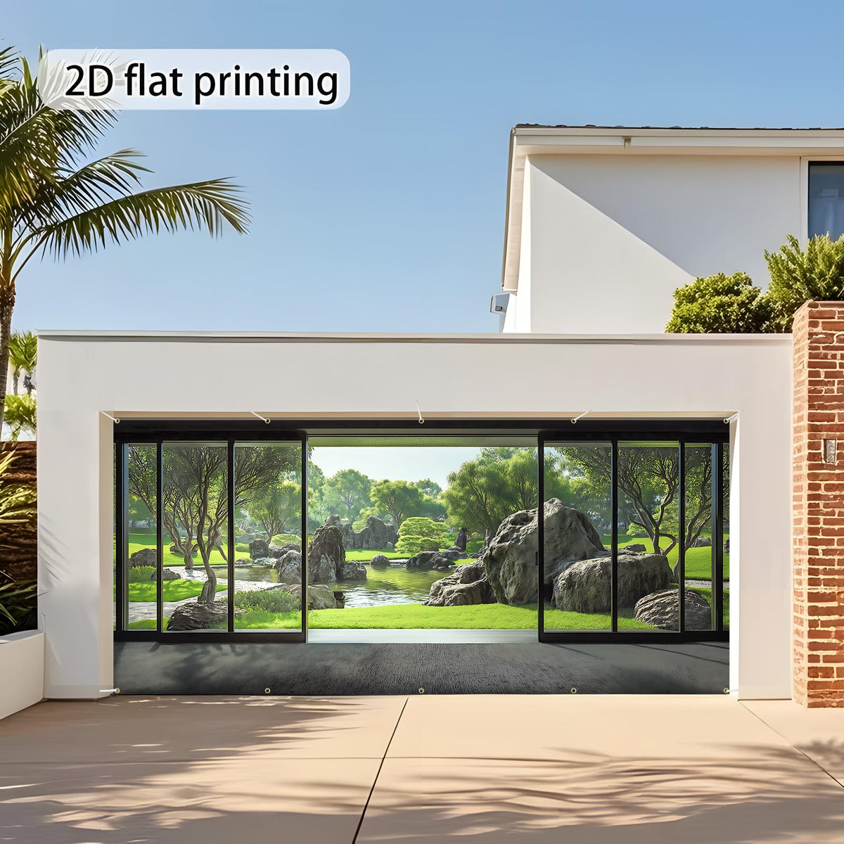 Garage door banner cover Garden Scene Backdrop Garage Door Decoration (Japanese Zen Garden)