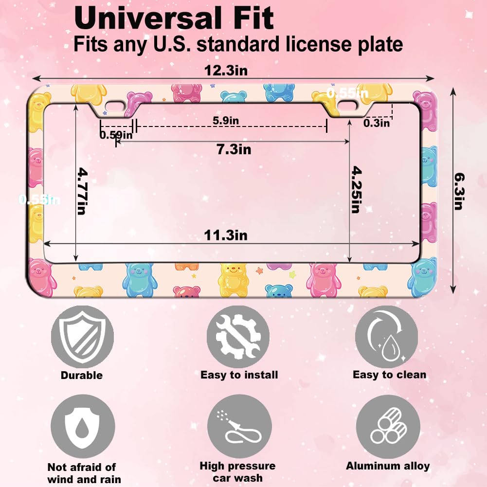 Colorful Gummy Bears License Plate Frame for Women 1Pc Car Tag (for animal- bear / 1 pack)