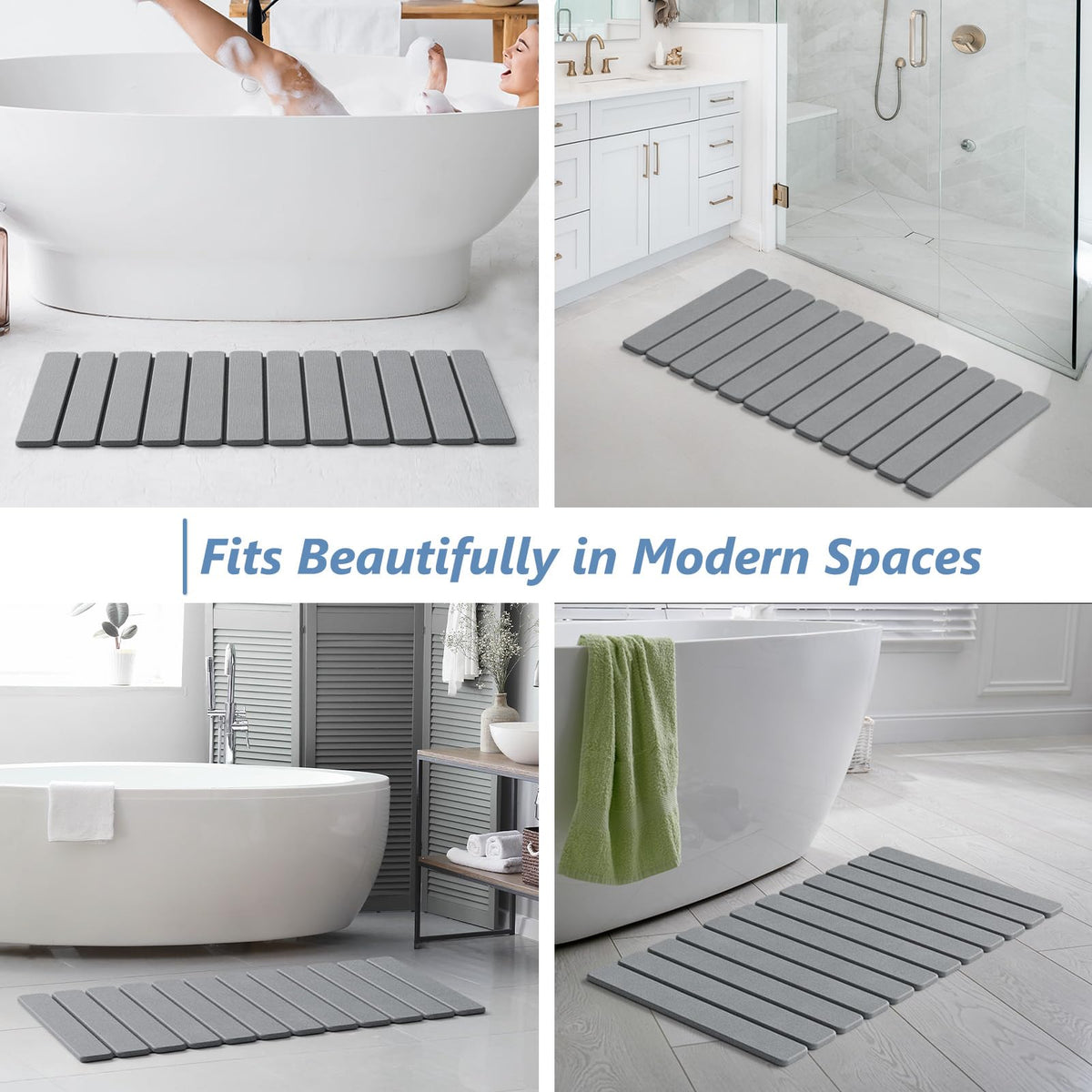 Foldable Stone Bath Mat (Grey / 31.5" x 15.7" (12 Fold))
