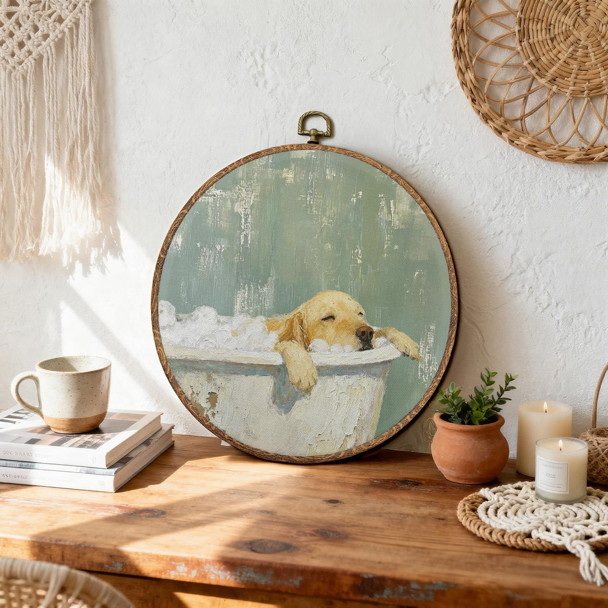 Golden Retriever Bathroom Round Wall Art (05Child)