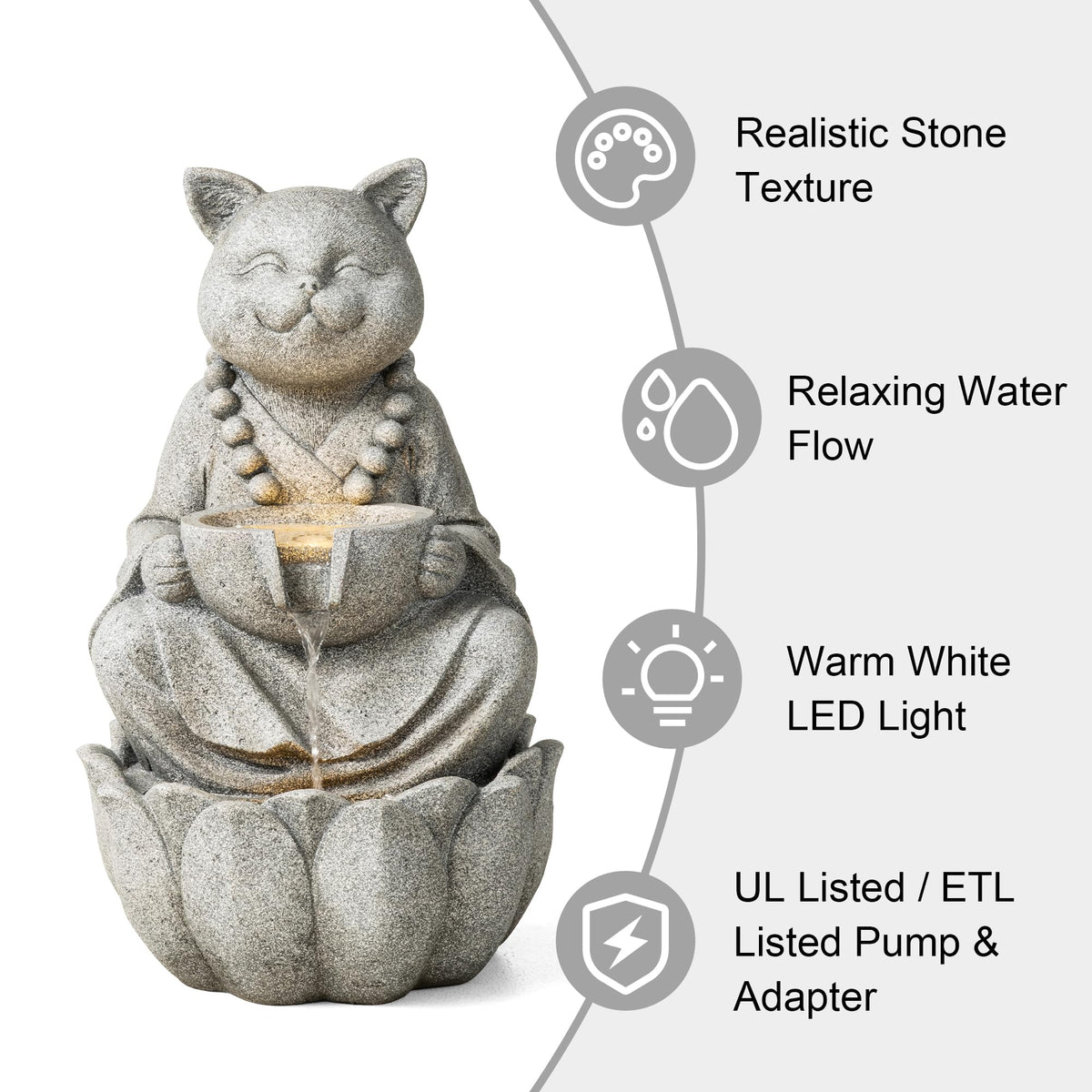 Water Fountain Outdoor (Concrete Cat / 22"H)