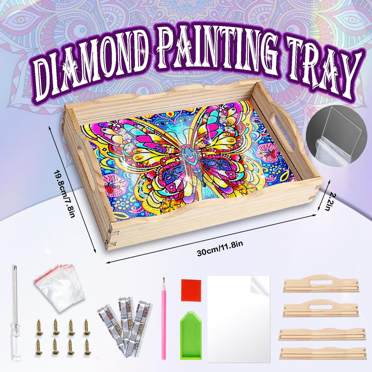 Diamond Art Kits for Adults Wooden Serving Trays with Handles (E Butterfly AA)
