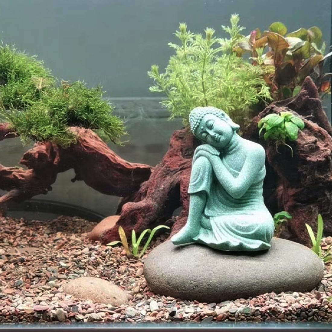 Mini Buddha Statue Meditating Natural Sandstone Buda Sculptures Ornament for 10 Gallon & Under Fish Tanks (A-Small)