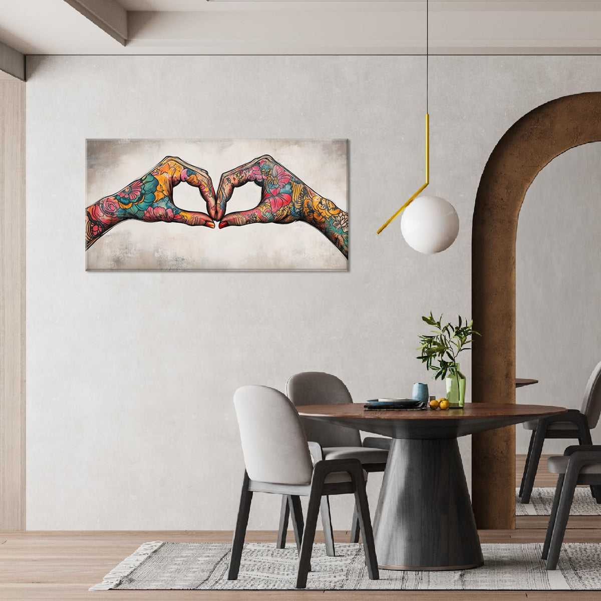 Colorful Two Tattooed Hands Heart Shape Wall Art for Living Room Office Romantic Gesture Contemporary Painting Prints Modern Canvas Artwork Dining Bedroom Decor Extra Large (Contemporary / Colorful TwoTattooed Hands Wall Art / 58"L x 28"W)