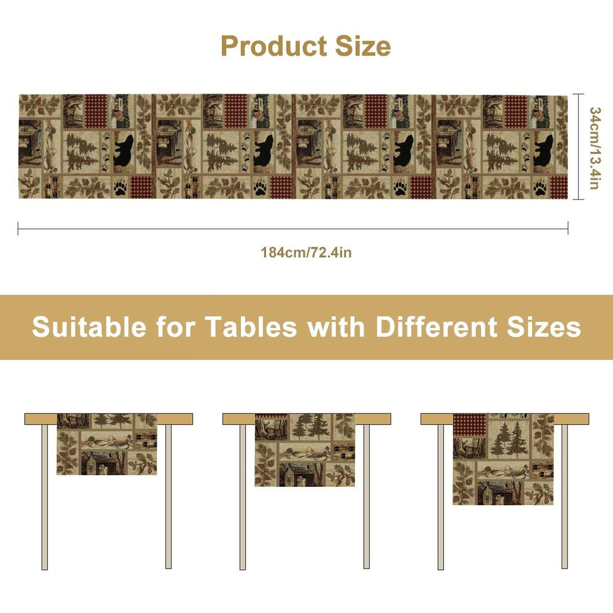 Rustic Country Bear Table Runner (13x72inch / Bear-1)