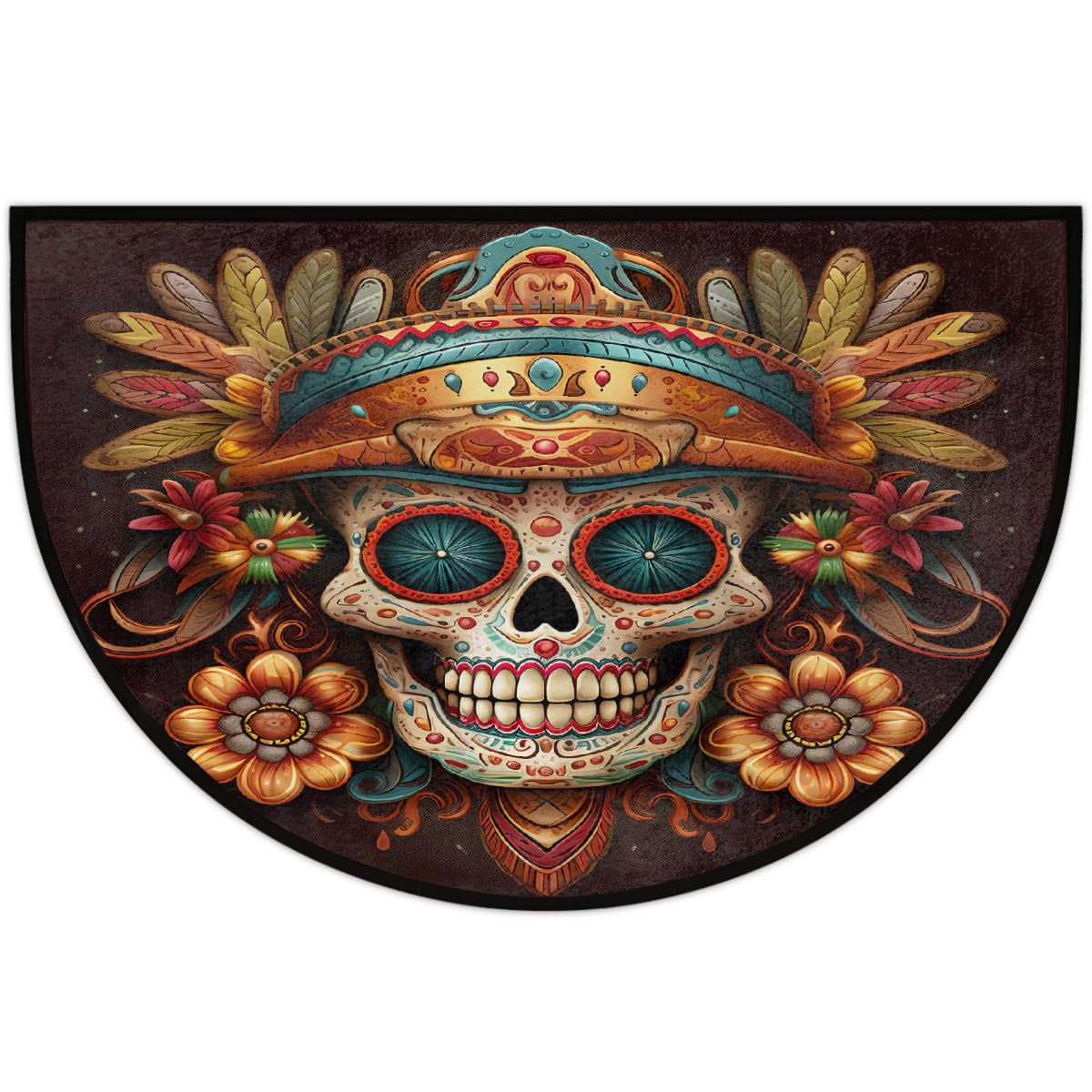 Flower Skull Half Round Door Mat Non Slip Half Circle Rugs (D: Color 15)