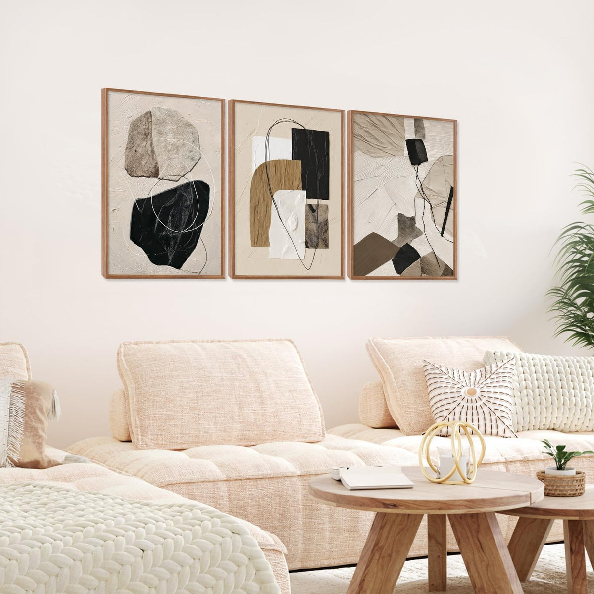 Neutral Abstract Framed Wall Art For Living Room (Geometric)
