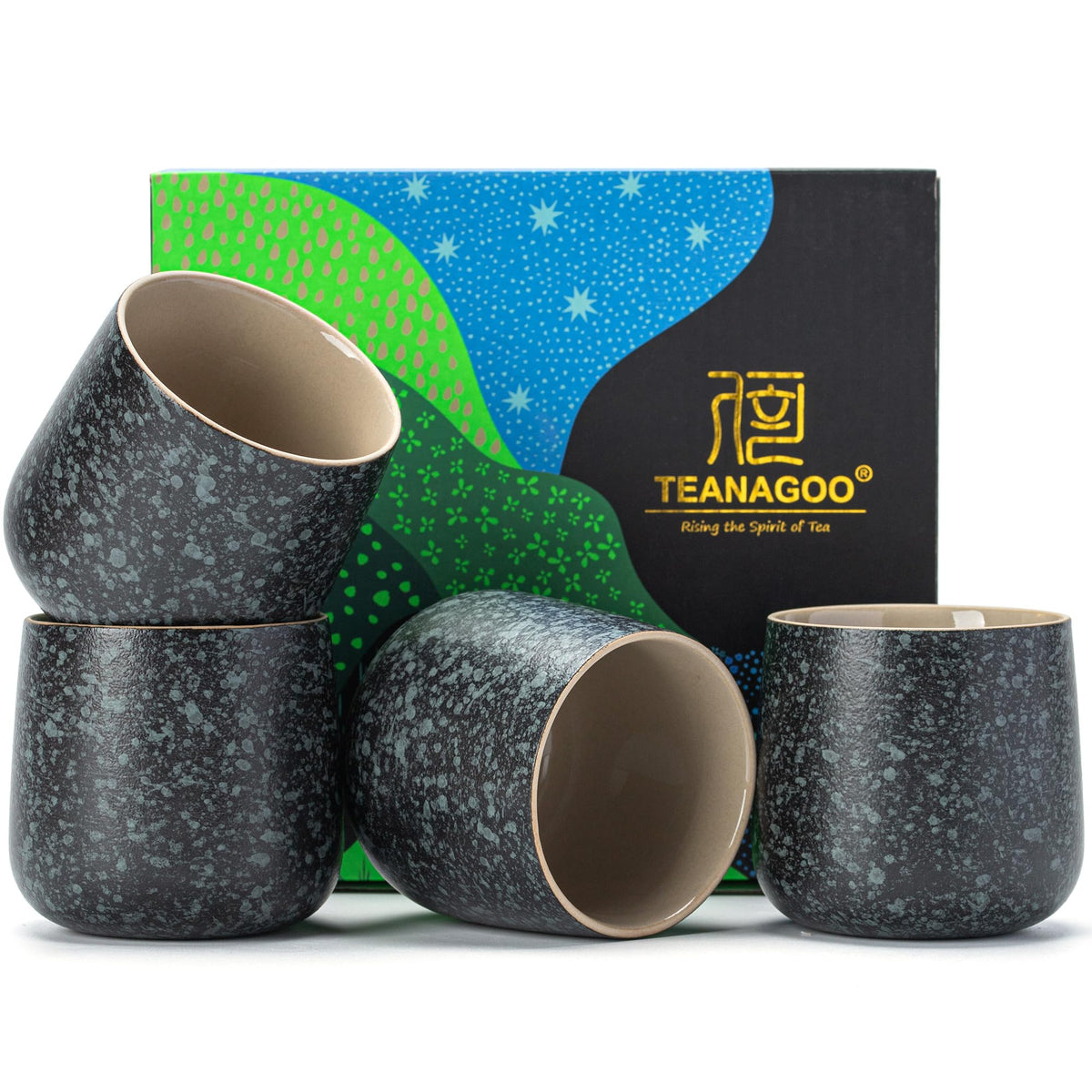 Japanese Tea Cups Set of 4pcs (Charcoal Black / 7.2 fl oz (4-Count))