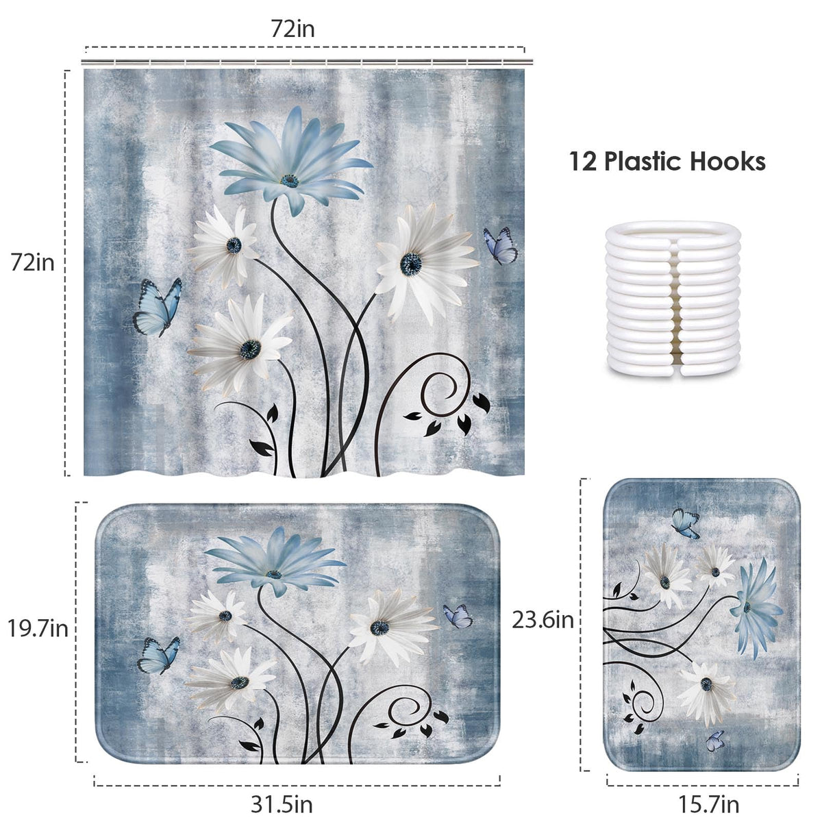 Bathroom Set of 3 (Daisy Flowers Butterfly)