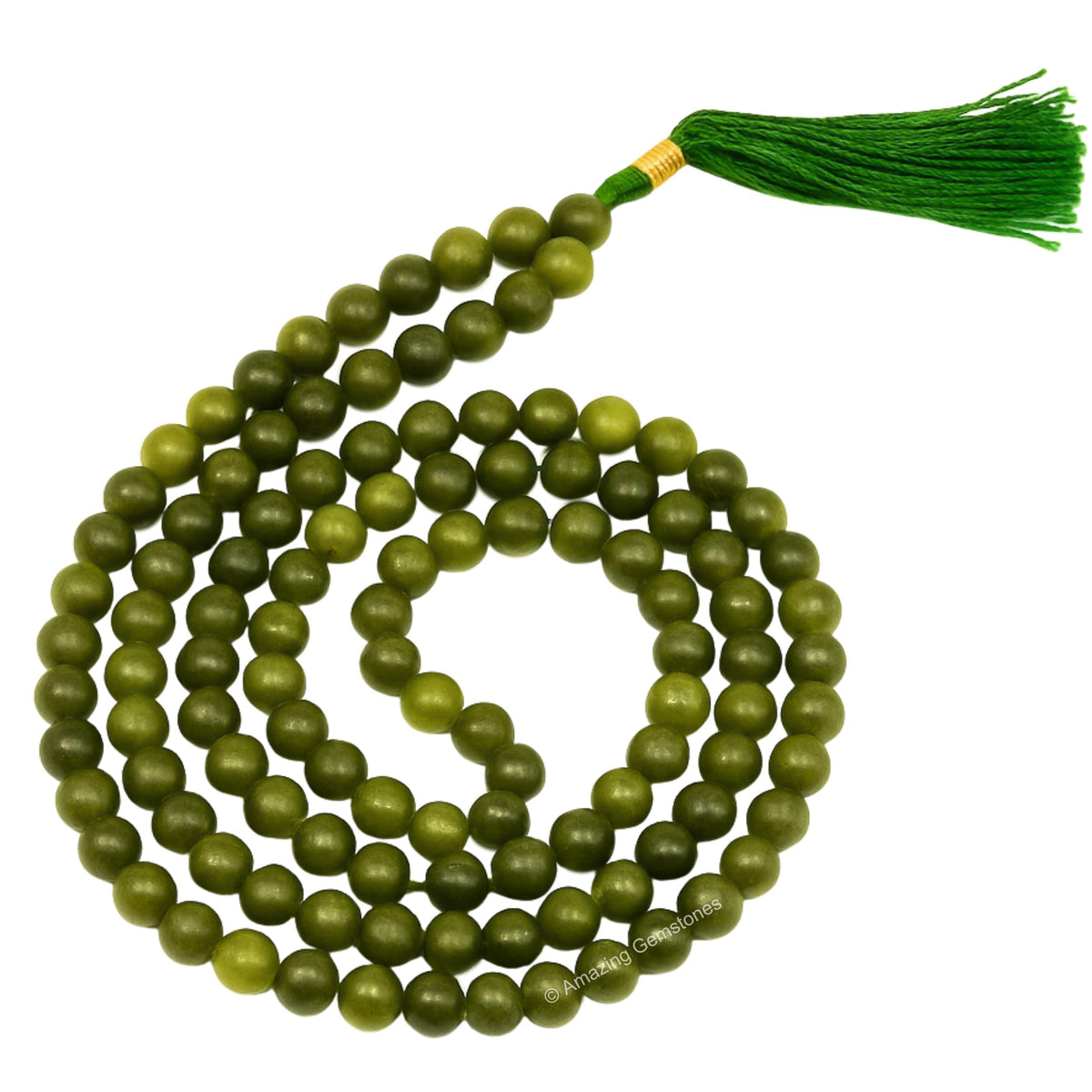 Green Jade Buddhist Prayer Beads Japa Mala with 108 Meditation Beads (Without Knots / Green Jade)