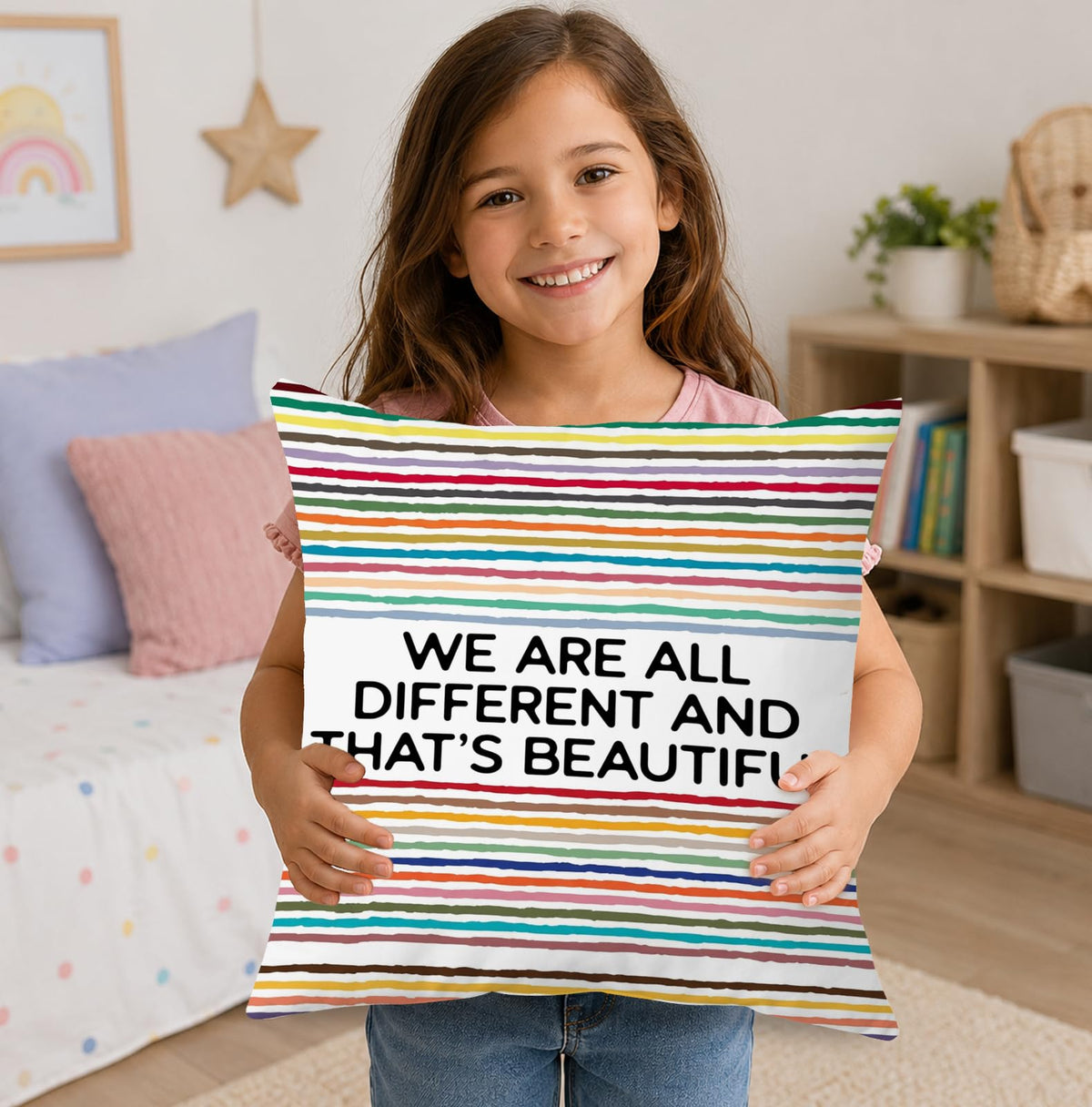 Rainbow Diversity Classroom Throw Pillow Cover 18x18 (Qt-bz-mental Health-rainbow Stripes)