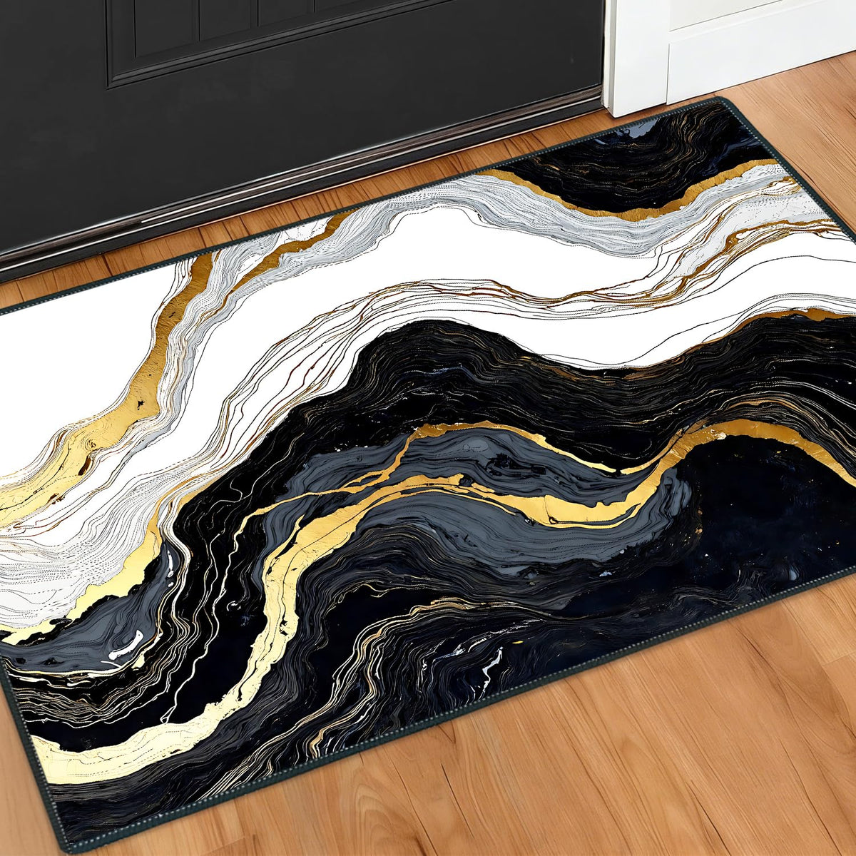 2x3FT Area Rug Black White Gold Indoor Entryway Rug (#5 / 2' x 3' (Rectangular))