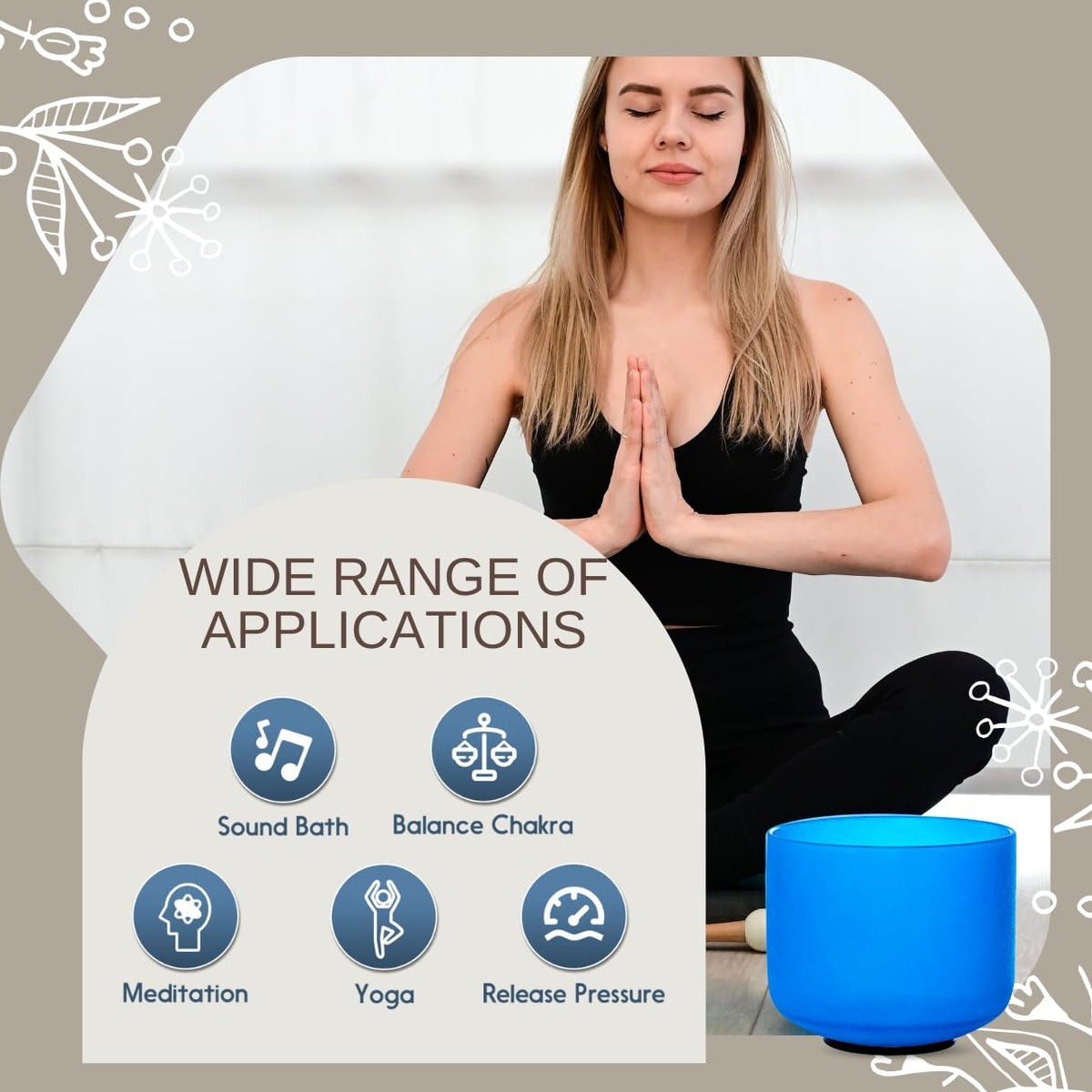 Crystal Singing Bowl 8 Inch Blue G Note 432Hz (Blue 8 Inch G)