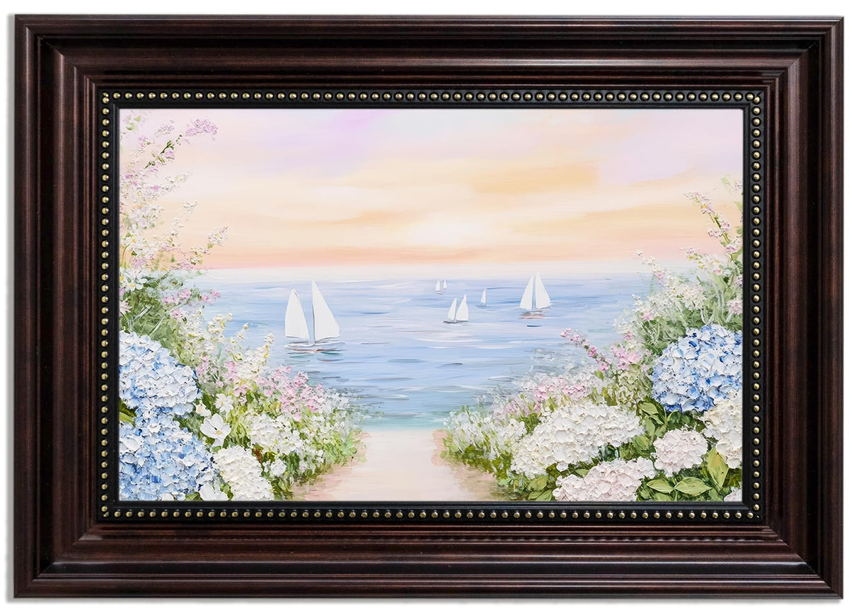 Dark Brown Framed Powder Blue Coastal Hydrangea Canvas Wall Art 12x16 in (Coastal Hydrangea / 16"L x 12"W)