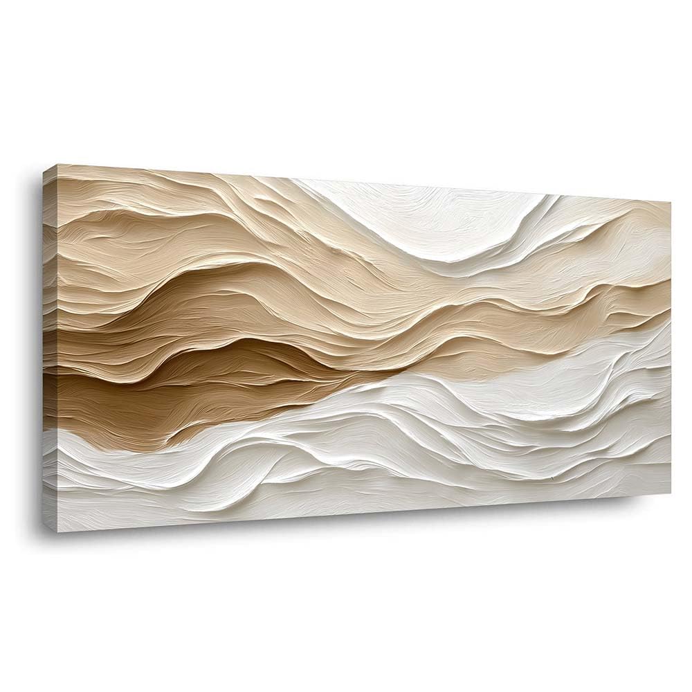 Neutral Beige White Wave Canvas Wall Art Modern Abstract Painting Flat Print Gallery Wrapped Minimalist Boho Artwork for Living Room Bedroom Bathroom Decor (Bohemian / Beige Flowing Lines 13 / 58"L x 28"W)
