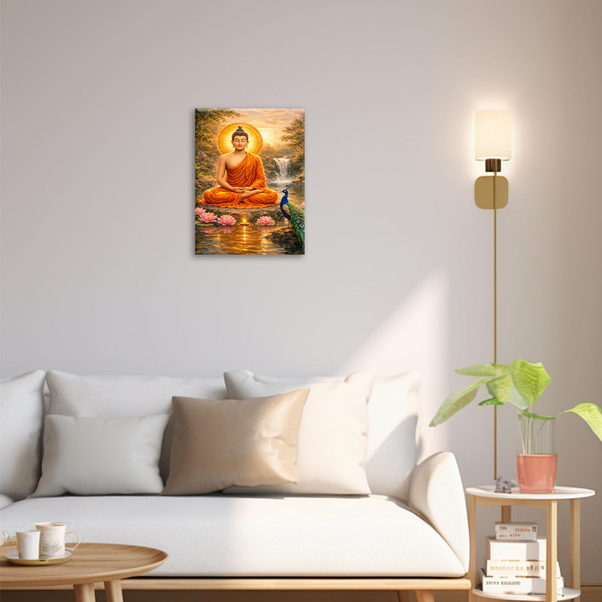 Buddha Wall Art Zen Buddhism Wall Decor Spiritual Meditation Canvas Painting Pictures Peacock Artwork for Bathroom Spa Yoga Bedroom 20"x24" (Buddha Peacock / 24"L x 20"W)