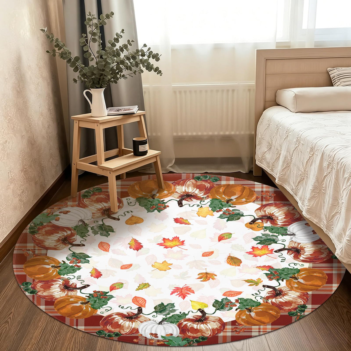 Fall Round Area Rug 4ft (Autumn-brown Plaid / 4' (Round))