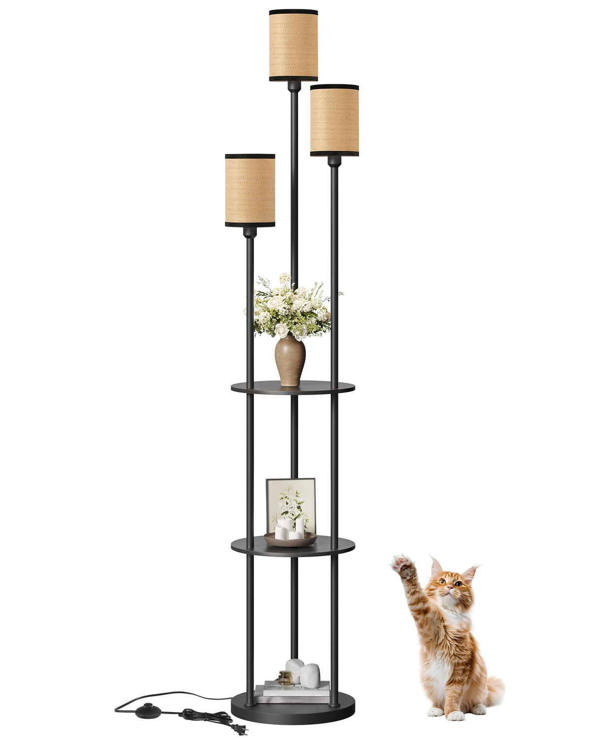 Floor Lamp with Shelves (Black + Yellow)