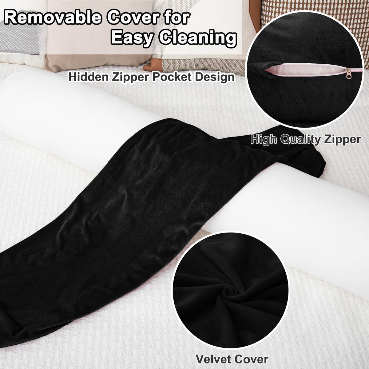 Round Body Pillow for Adults (Black / 47 inch)