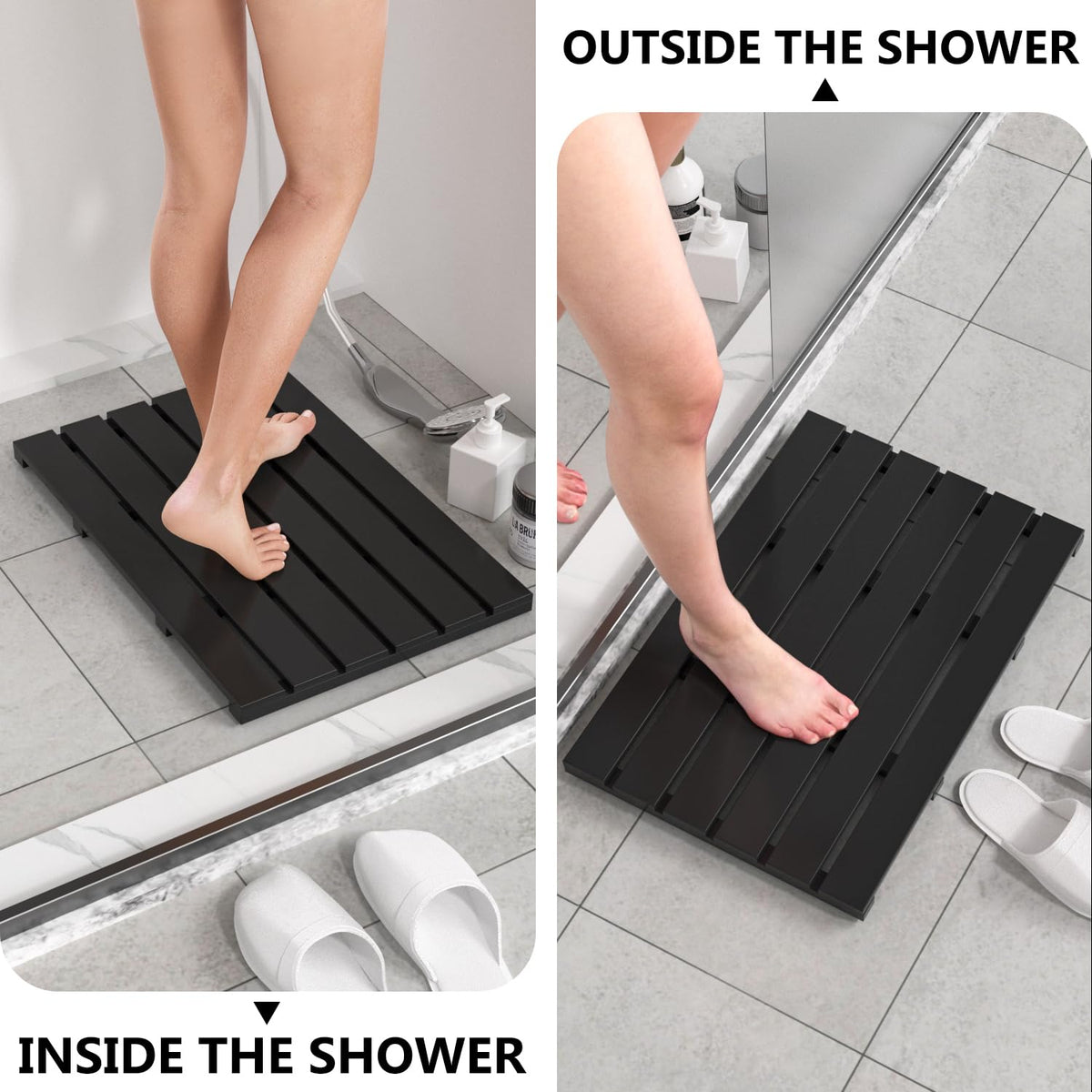 Wooden Bamboo Bath Shower Mat (Black / 21.3" x 14.2" (Rectangular))