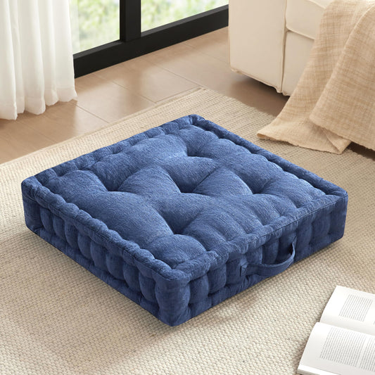 Floor Pillow Large Cushion for Meditation (Square Navy / 24"W x 24"L x 5"H)