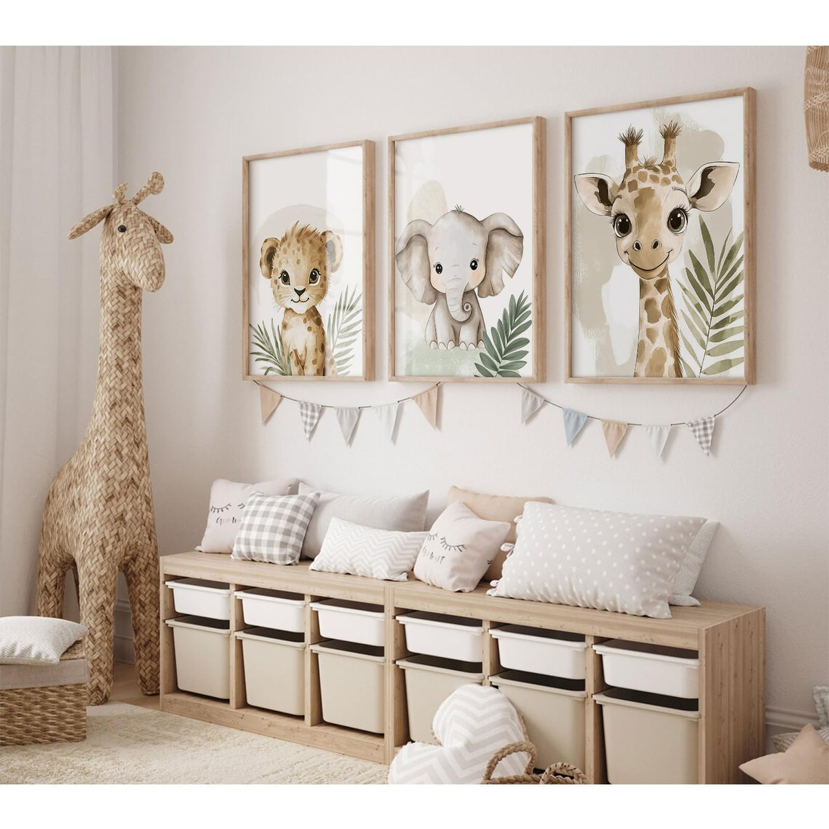 Nursery Animal Wall Art Decor Baby Boy Kids Room Pictures Safari Jungle Nursery Canvas Wall Decor Toddler Woodland Animals Prints Cute Giraffe Poster Artwork for Bedroom 12x16x3 Inch Unframed (12x16 Inch Unframed / Leaf Elephant Prints)
