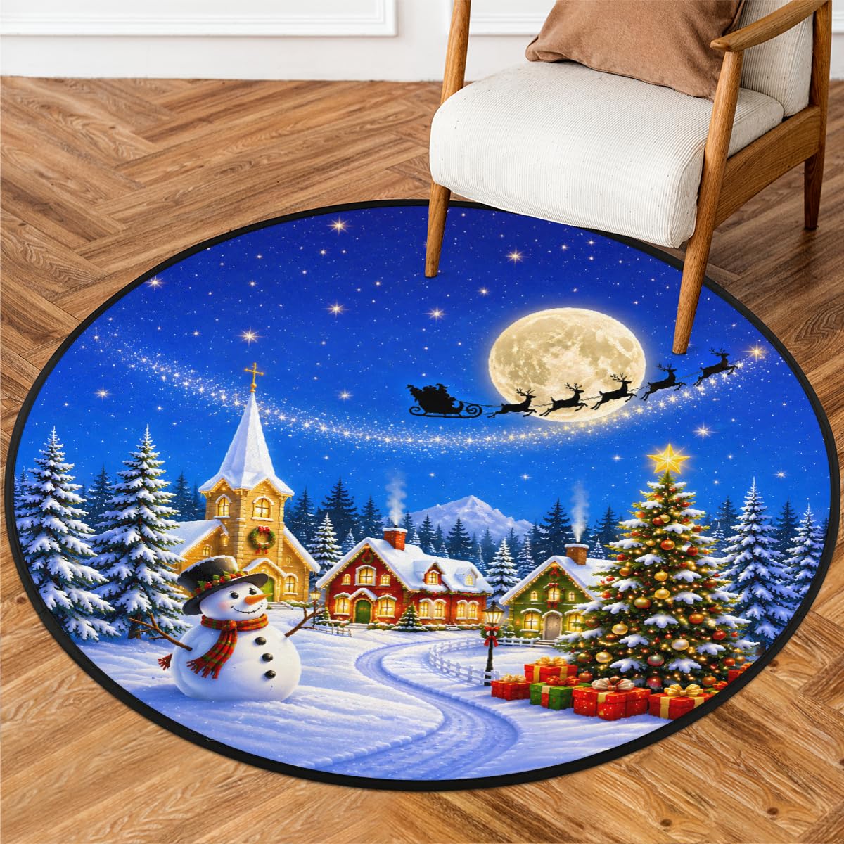 3 Ft Christmas Round Rug Circle Area Rugs Circular Door Mat for Indoor (B:b-11 / 3' (Round))