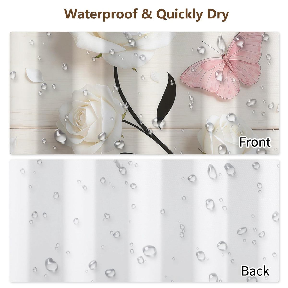 Floral Botanical Shower Curtain with Hooks (White Rose)