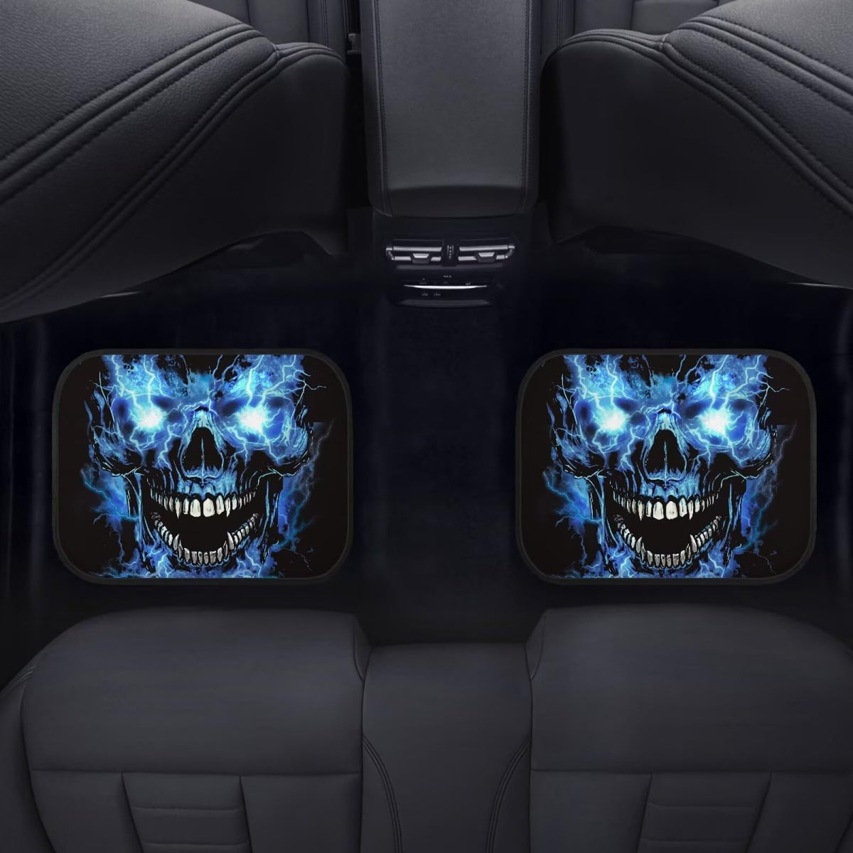 Blue Skull Auto Floor Mat Protector Universal Skull Car Floor Mats 4 Piece Non Slip Rubber Car Rugs Carpet Mats Full Set Washable Skulls Automotive Accessories (Blue Skull)