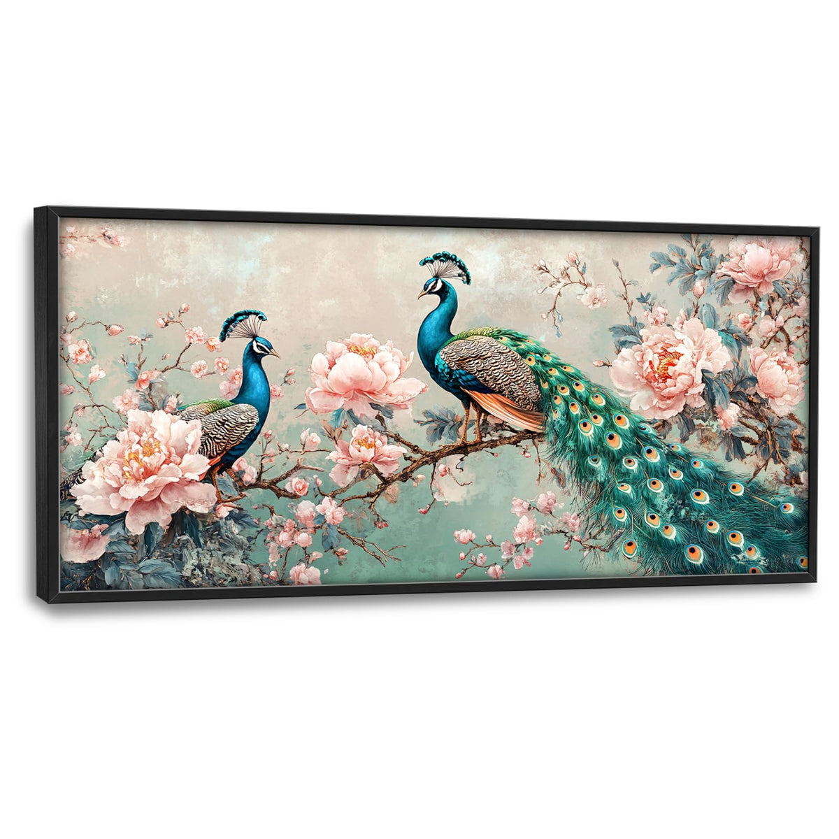 Peacock Large Wall Art Elegant Peacock Framed Wall Decor Canvas Pictures Painting for Living Room Bedroom Dining Room Women 30"x60" (Peacock Pink Floral / 60"L x 30"W)