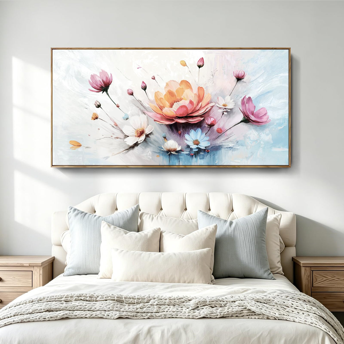 Overside Framed Abstract Flower Wall Art For Living Room 58X29 In (Colorful Flower Wall Art / 58"L x 29"W(Framed))