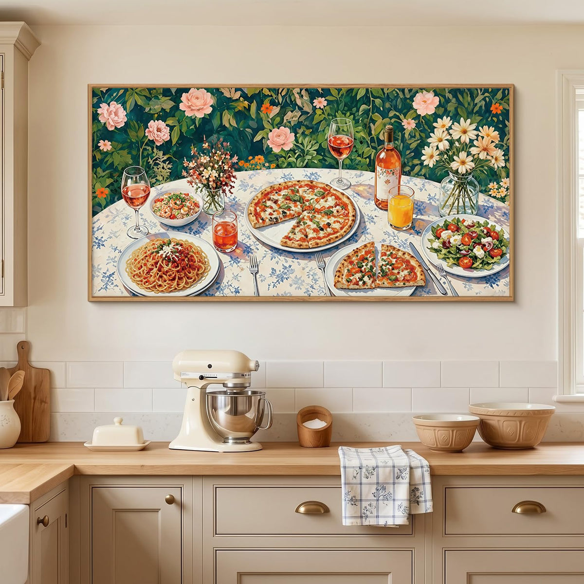 Large Vintage Italian Food Framed Canvas Wall Art (Vintage Italian Food Wall Art / 40"L x 20"W)