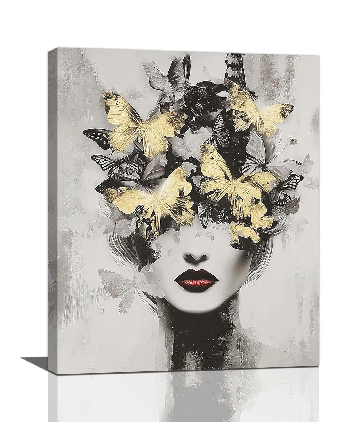 Gold Butterfly Woman Wall Art Black and White Female Wall Decor Modern Grey Aesthetic Canvas Pictures Paintings Prints Artwork Framed Decorations For Beauty Salon Spa Bathroom Bedroom Living Room Office Gifts 16" x 20" (Woman Flower / 20"L x 16"W)