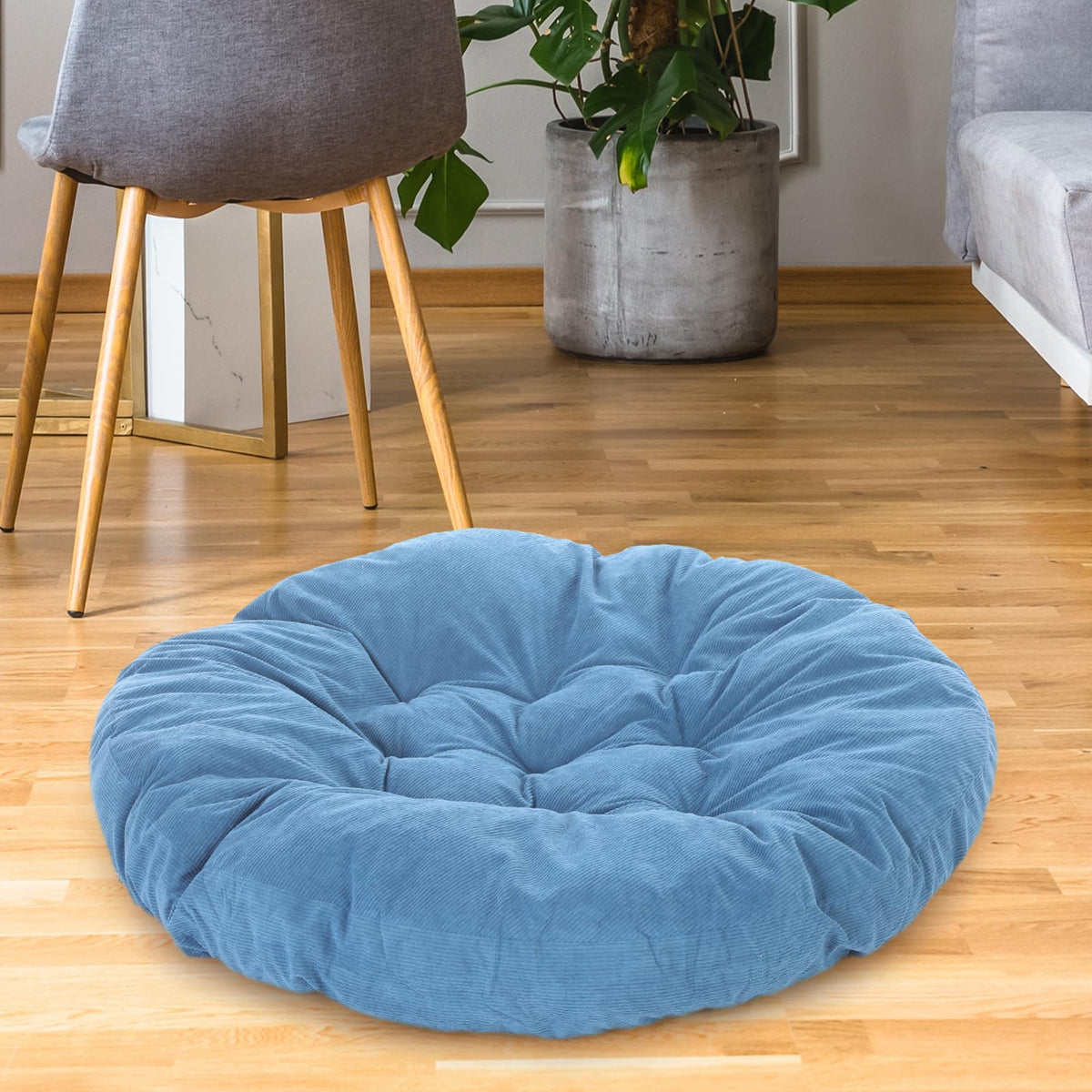 Extra Large Floor Cushion Seating Round Floor Pillow Papasan Swing Cushion for Adults Oversized Playroom Pillows Reading Nook Big Pillow for Sitting Yoga Living Room Sofa (Lake Blue / Classic)
