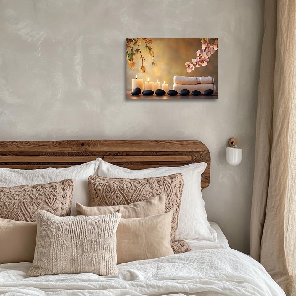 YMXHUANSH SPA Wall Art Decor Candles Canvas Print Orchids & Stones Zen Bathroom Artwork for Yoga Room Bedroom Massage Studio 24x36inch (Pink / 24"x36")